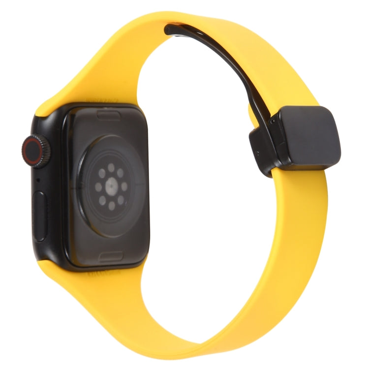 For Apple Watch 4 40mm Magnetic Buckle Slim Silicone Watch Band(Yellow) - Watch Bands by PMC Jewellery | Online Shopping South Africa | PMC Jewellery