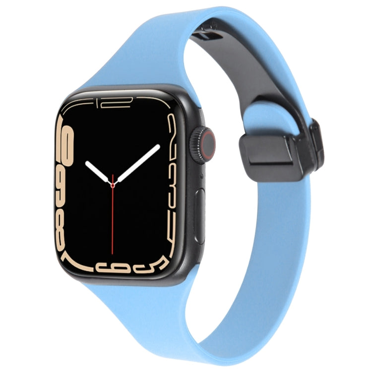 For Apple Watch 2 42mm Magnetic Buckle Slim Silicone Watch Band(Light Blue) - Watch Bands by PMC Jewellery | Online Shopping South Africa | PMC Jewellery