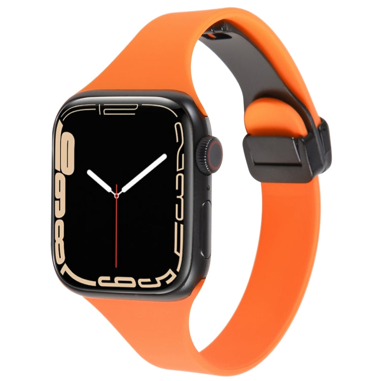 For Apple Watch 42mm Magnetic Buckle Slim Silicone Watch Band(Orange) - Watch Bands by PMC Jewellery | Online Shopping South Africa | PMC Jewellery