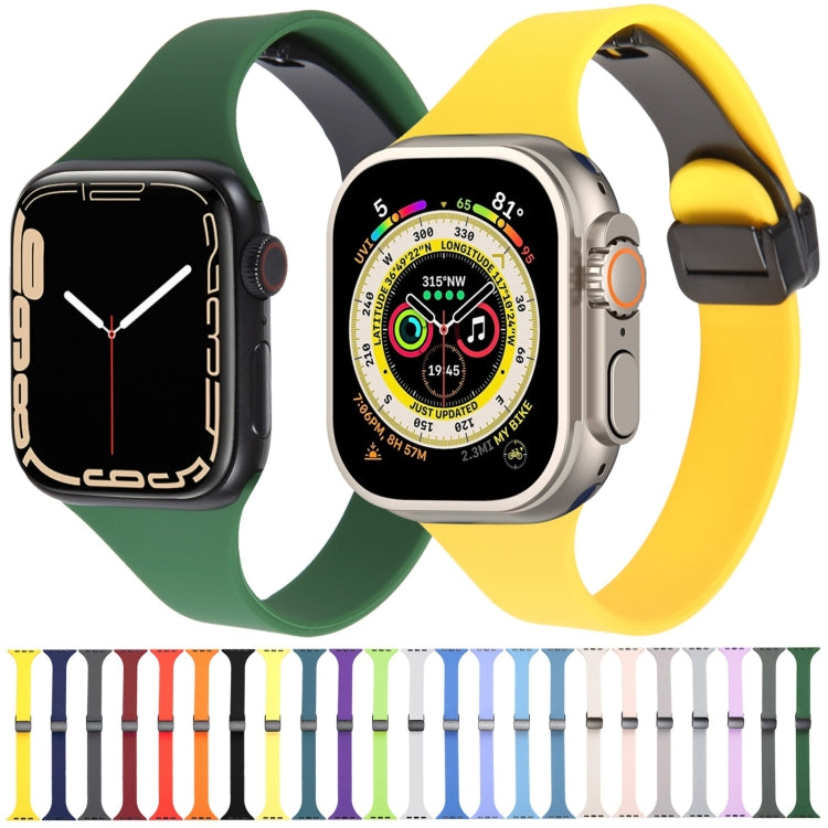 For Apple Watch 6 40mm Magnetic Buckle Slim Silicone Watch Band(Light Yellow) - Watch Bands by PMC Jewellery | Online Shopping South Africa | PMC Jewellery