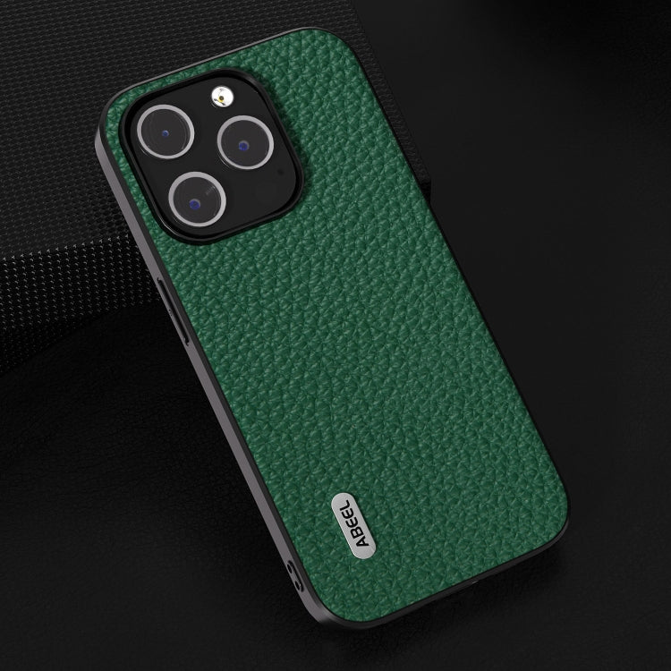 For iPhone 15 Pro ABEEL Genuine Leather Litchi Texture Phone Case(Green) - free shipping - PMC TechLife - Order now!