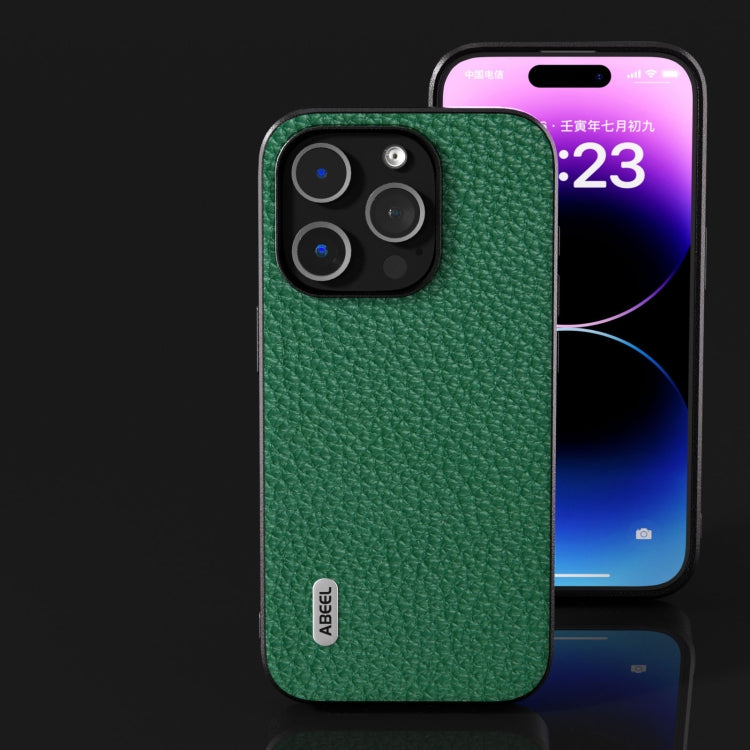 For iPhone 15 Pro ABEEL Genuine Leather Litchi Texture Phone Case(Green) - free shipping - PMC TechLife - Order now!