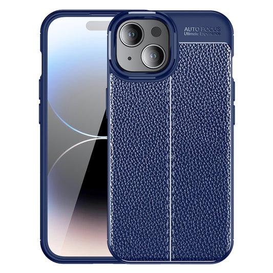 For iPhone 15 Plus Litchi Texture Shockproof TPU Phone Case(Blue) - iPhone 15 Plus Cases by PMC Jewellery | Online Shopping South Africa | PMC Jewellery