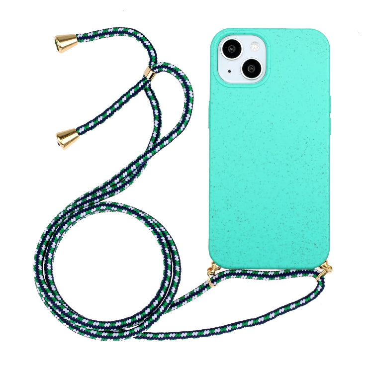 For iPhone 15 Plus Wheat Straw Material + TPU Phone Case with Lanyard(Green) - iPhone 15 Plus Cases by PMC Jewellery | Online Shopping South Africa | PMC Jewellery