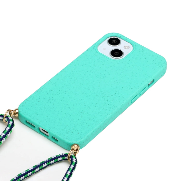 For iPhone 15 Plus Wheat Straw Material + TPU Phone Case with Lanyard(Green) - iPhone 15 Plus Cases by PMC Jewellery | Online Shopping South Africa | PMC Jewellery