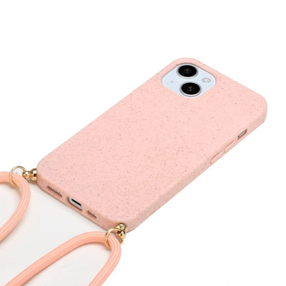 For iPhone 15 Plus Wheat Straw Material + TPU Phone Case with Lanyard(Pink) - iPhone 15 Plus Cases by PMC Jewellery | Online Shopping South Africa | PMC Jewellery