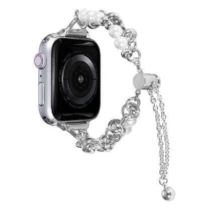 For Apple Watch Series 9 41mm Pearl Bracelet Metal Watch Band(Silver) - Watch Bands by PMC Jewellery | Online Shopping South Africa | PMC Jewellery