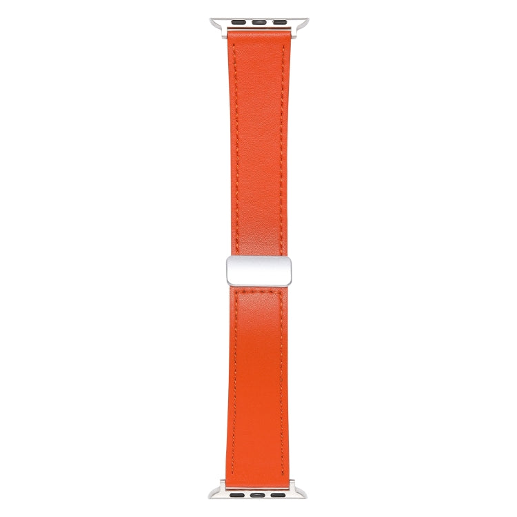 For Apple Watch 7 45mm Magnetic Buckle Skin Feel Leather Watch Band(Orange) - Watch Bands by PMC Jewellery | Online Shopping South Africa | PMC Jewellery