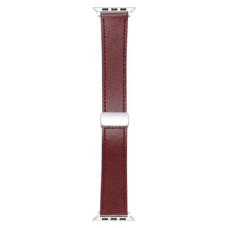 For Apple Watch 7 45mm Magnetic Buckle Skin Feel Leather Watch Band(Wine Red) - Watch Bands by PMC Jewellery | Online Shopping South Africa | PMC Jewellery