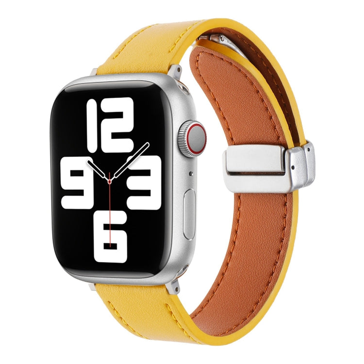 For Apple Watch SE 40mm Magnetic Buckle Skin Feel Leather Watch Band(Yellow) - Watch Bands by PMC Jewellery | Online Shopping South Africa | PMC Jewellery