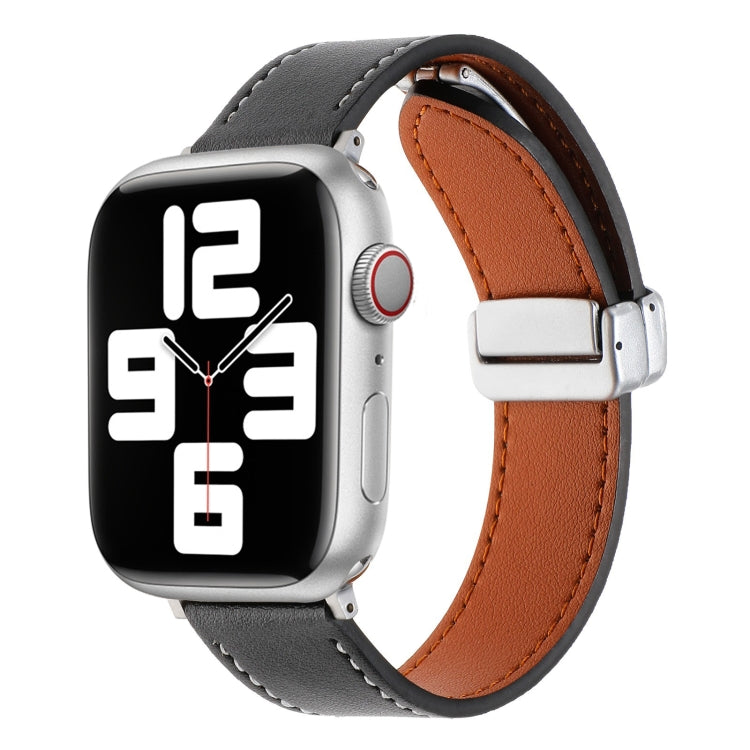 For Apple Watch 6 40mm Magnetic Buckle Skin Feel Leather Watch Band(Black) - Watch Bands by PMC Jewellery | Online Shopping South Africa | PMC Jewellery