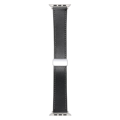 For Apple Watch 5 44mm Magnetic Buckle Skin Feel Leather Watch Band(Black) - Watch Bands by PMC Jewellery | Online Shopping South Africa | PMC Jewellery