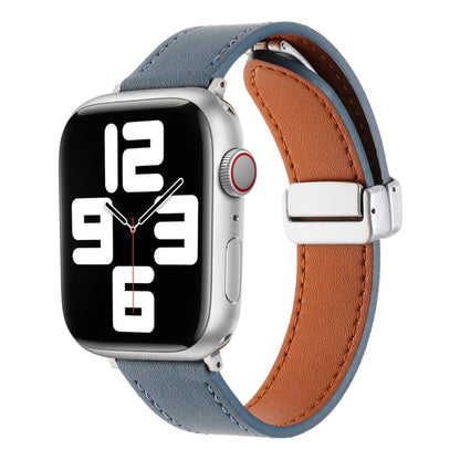 For Apple Watch 5 44mm Magnetic Buckle Skin Feel Leather Watch Band(Light Blue) - Watch Bands by PMC Jewellery | Online Shopping South Africa | PMC Jewellery