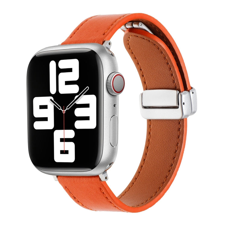 For Apple Watch 3 42mm Magnetic Buckle Skin Feel Leather Watch Band(Orange) - Watch Bands by PMC Jewellery | Online Shopping South Africa | PMC Jewellery