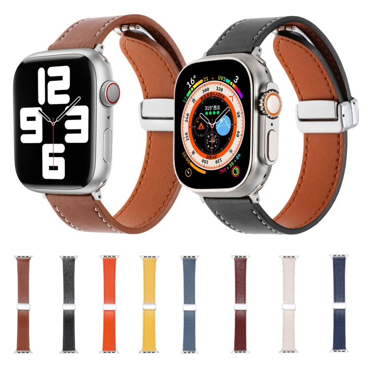 For Apple Watch SE 40mm Magnetic Buckle Skin Feel Leather Watch Band(Orange) - Watch Bands by PMC Jewellery | Online Shopping South Africa | PMC Jewellery