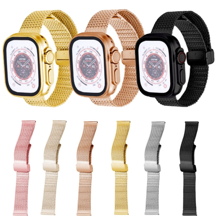 For Apple Watch 42mm Magnetic Buckle Herringbone Mesh Metal Watch Band(Starlight) - Watch Bands by PMC Jewellery | Online Shopping South Africa | PMC Jewellery