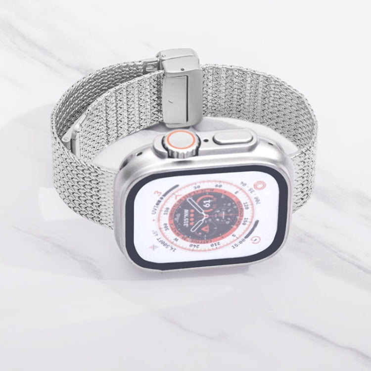 For Apple Watch 5 44mm Magnetic Buckle Herringbone Mesh Metal Watch Band(Silver) - Watch Bands by PMC Jewellery | Online Shopping South Africa | PMC Jewellery