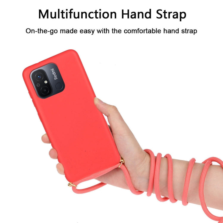 For Xiaomi Redmi 12C Wheat Straw Material + TPU Phone Case with Lanyard(Red) - Xiaomi Cases by PMC Jewellery | Online Shopping South Africa | PMC Jewellery