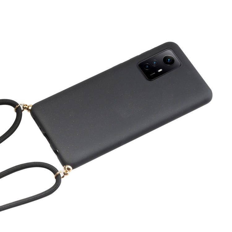 For Xiaomi Redmi Note 12S Wheat Straw Material + TPU Phone Case with Lanyard(Black) - Xiaomi Cases by PMC Jewellery | Online Shopping South Africa | PMC Jewellery