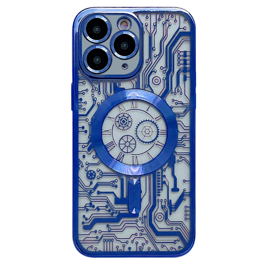 For iPhone 11 Pro Max Electroplated Circuit Board Pattern MagSafe Phone Case(Dark Blue) - iPhone 11 Pro Max Cases by PMC Jewellery | Online Shopping South Africa | PMC Jewellery