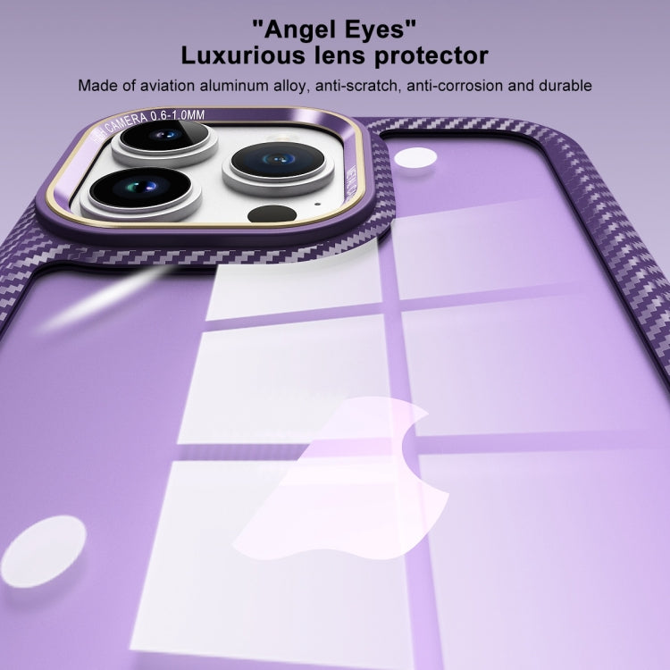 For iPhone 13 Pro Carbon Fiber Transparent Back Panel Phone Case(Purple) - iPhone 13 Pro Cases by PMC Jewellery | Online Shopping South Africa | PMC Jewellery