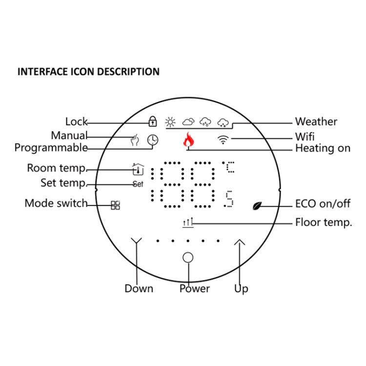 BHT-6001GBLW 95-240V AC 16A Smart Round Thermostat Electric Heating LED Thermostat With WiFi(Black) - Thermostat & Thermometer by PMC Jewellery | Online Shopping South Africa | PMC Jewellery