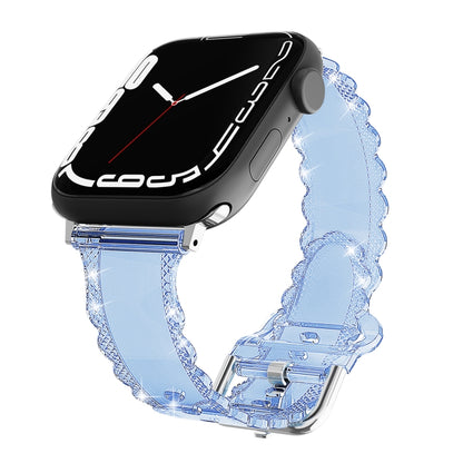 For Apple Watch 8 45mm Diamond Texture Lace Clear TPU Watch Band(Blue) - Watch Bands by PMC Jewellery | Online Shopping South Africa | PMC Jewellery