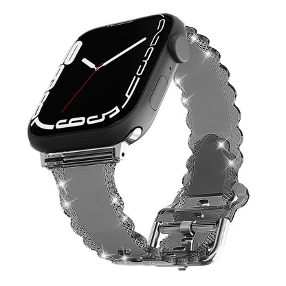 For Apple Watch SE 44mm Diamond Texture Lace Clear TPU Watch Band(Black) - Watch Bands by PMC Jewellery | Online Shopping South Africa | PMC Jewellery