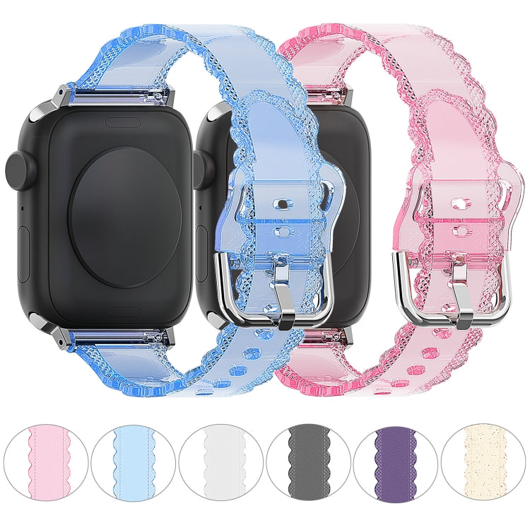 For Apple Watch 5 44mm Diamond Texture Lace Clear TPU Watch Band(Blue) - Watch Bands by PMC TechLife | Online Shopping South Africa | PMC TechLife