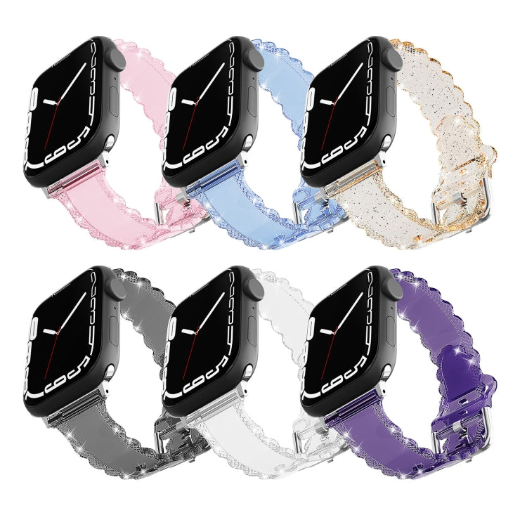 For Apple Watch SE 2022 44mm Diamond Texture Lace Clear TPU Watch Band(Purple) - Watch Bands by PMC Jewellery | Online Shopping South Africa | PMC Jewellery