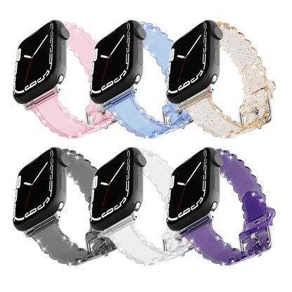 For Apple Watch 38mm Diamond Texture Lace Clear TPU Watch Band(Purple) - Watch Bands by PMC Jewellery | Online Shopping South Africa | PMC Jewellery