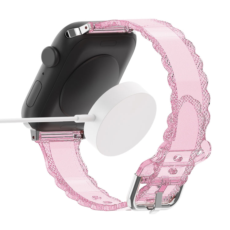 For Apple Watch SE 44mm Diamond Texture Lace Clear TPU Watch Band(Pink) - Watch Bands by PMC Jewellery | Online Shopping South Africa | PMC Jewellery