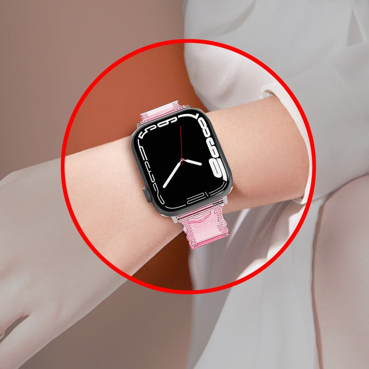 For Apple Watch 5 44mm Diamond Texture Lace Clear TPU Watch Band(Pink) - Watch Bands by PMC Jewellery | Online Shopping South Africa | PMC Jewellery