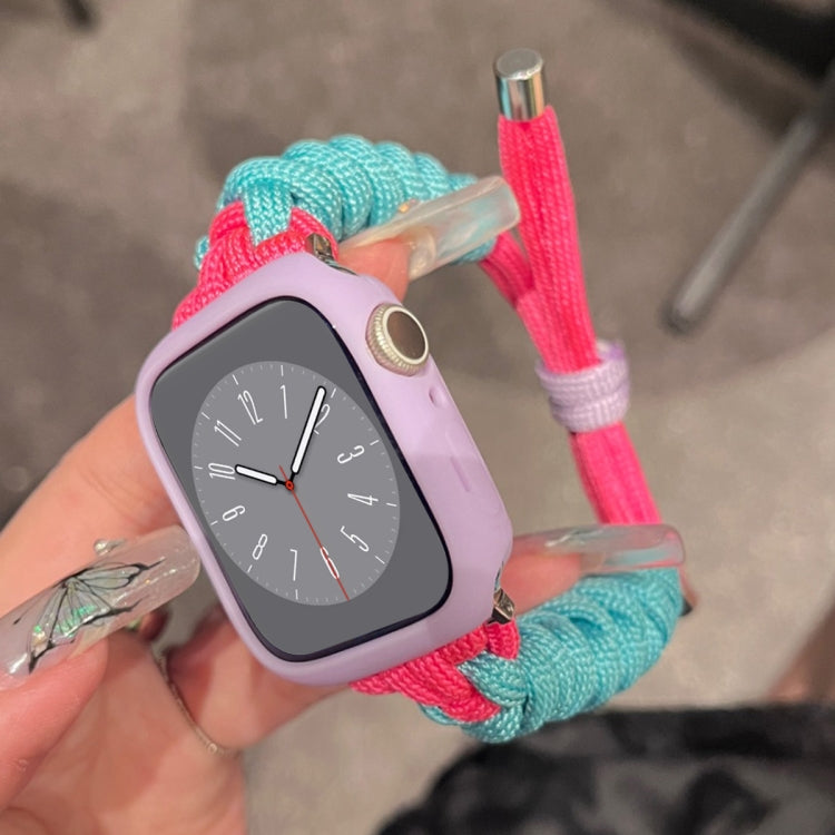 For Apple Watch 8 45mm Twist Knotted Nylon Watch Band(Mint Green Rose Red) - Watch Bands by PMC Jewellery | Online Shopping South Africa | PMC Jewellery