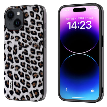 For iPhone 14 Plus ABEEL Black Edge Leopard Phone Case(Silver Leopard) - iPhone 14 Plus Cases by PMC Jewellery | Online Shopping South Africa | PMC Jewellery