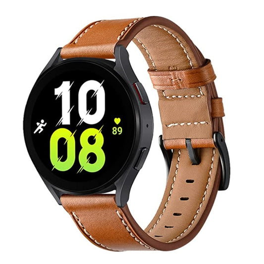 Compatible with Garmin Venu / SQ / SQ2 / Venu 2 Plus Stitching Black Buckle Genuine Leather Watch Band(Brown) - Watch Bands by PMC Jewellery | Online Shopping South Africa | PMC Jewellery | Buy Now Pay Later Mobicred