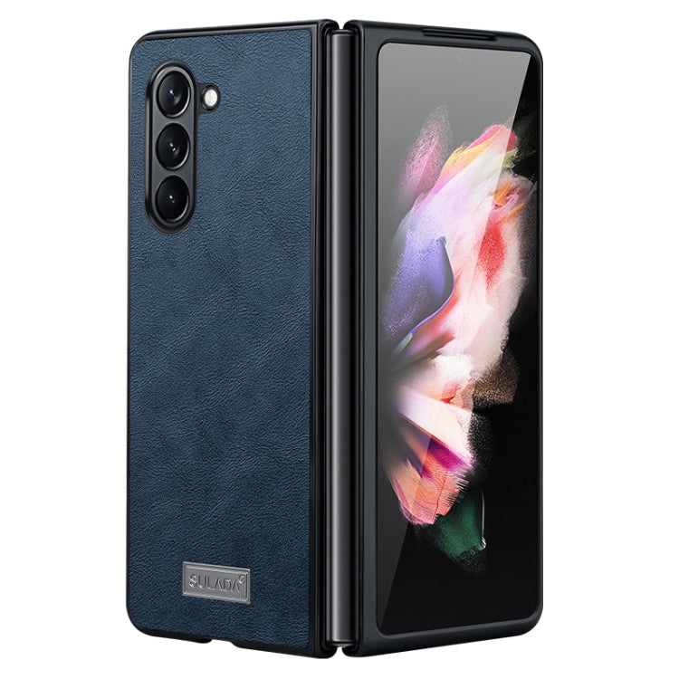 For Samsung Galaxy Z Fold5 SULADA Shockproof TPU + Handmade Leather Phone Case(Blue) - Galaxy Z Fold5 Cases by SULADA | Online Shopping South Africa | PMC TechLife