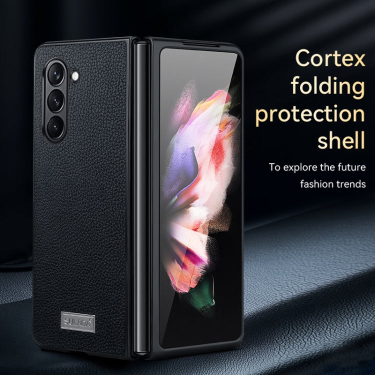 For Samsung Galaxy Z Fold5 SULADA Shockproof TPU + Litchi Texture Leather Phone Case(Black) - Galaxy Z Fold5 Cases by SULADA | Online Shopping South Africa | PMC Jewellery