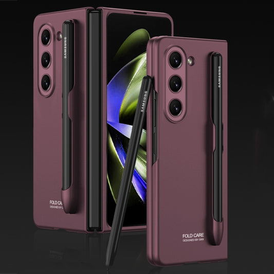 For Samsung Galaxy Z Fold5 GKK Ultra-thin Full Coverage Phone Flip Case with Pen Slot(Wine Red) - Galaxy Z Fold5 Cases by GKK | Online Shopping South Africa | PMC Jewellery | Buy Now Pay Later Mobicred