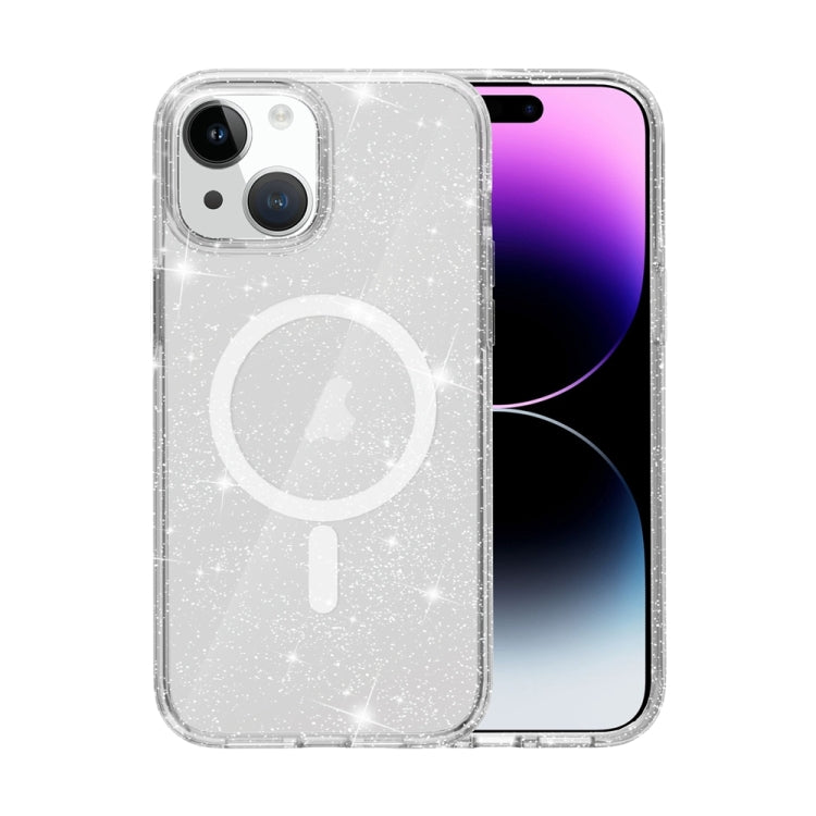 For iPhone 15 Plus Terminator Style Glitter Powder MagSafe Magnetic Phone Case(White) - iPhone 15 Plus Cases by PMC Jewellery | Online Shopping South Africa | PMC Jewellery