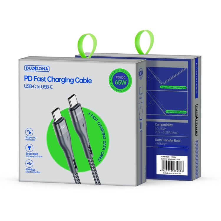 DUZZONA A2 PD 65W USB-C / Type-C to Type-C Fast Charging Data Cable, Length:3m(Grey) - free shipping - PMC TechLife - Order now!