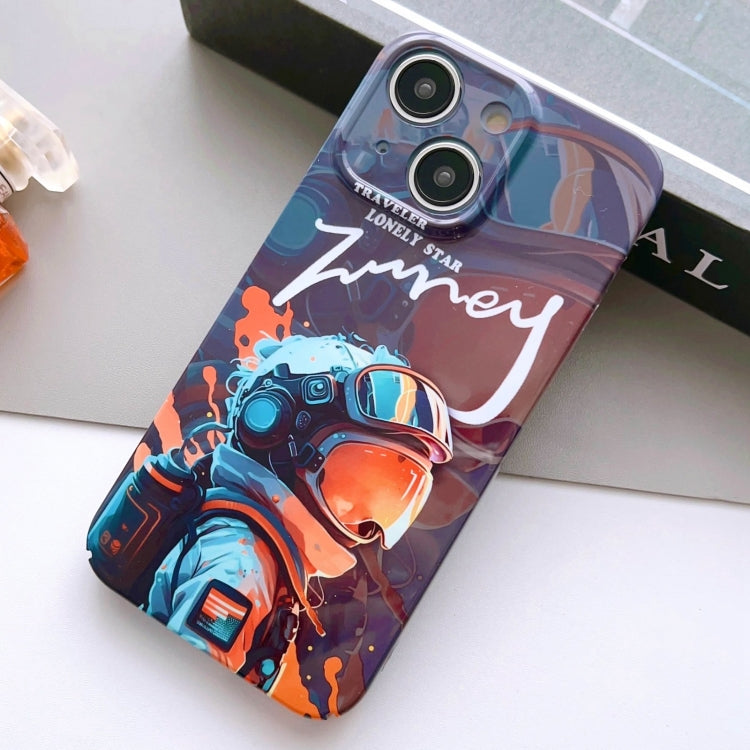 For iPhone 14 Painted Pattern Precise Hole PC Phone Case(Orange Paint Astronaut) - iPhone 14 Cases by PMC Jewellery | Online Shopping South Africa | PMC Jewellery