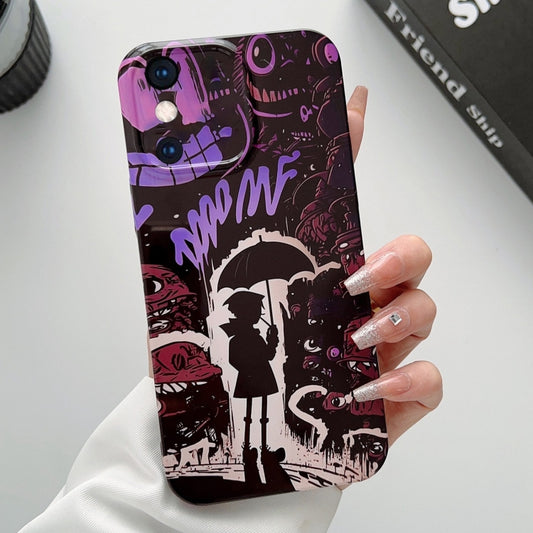 For iPhone XS Max Painted Pattern Precise Hole PC Phone Case(Black Purple Umbrella Boy) - More iPhone Cases by PMC Jewellery | Online Shopping South Africa | PMC Jewellery