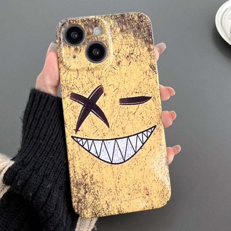 For iPhone 15 Painted Pattern Precise Hole PC Phone Case(Yellow Background Smiling) - iPhone 15 Cases by PMC Jewellery | Online Shopping South Africa | PMC Jewellery