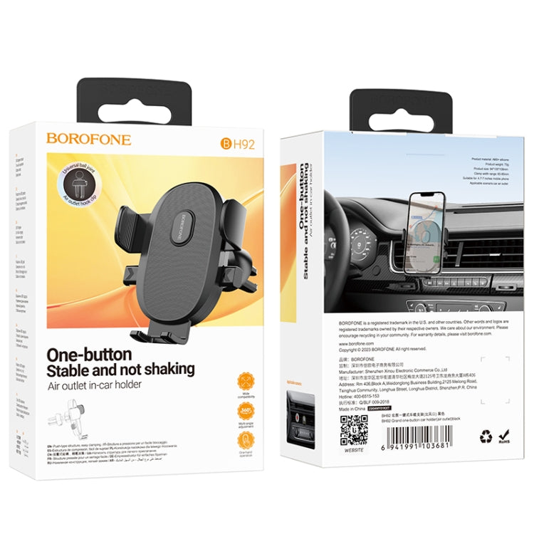 Borofone BH92 Grand One-button Air Outlet Car Holder(Black) - Car Holders by Borofone | Online Shopping South Africa | PMC Jewellery