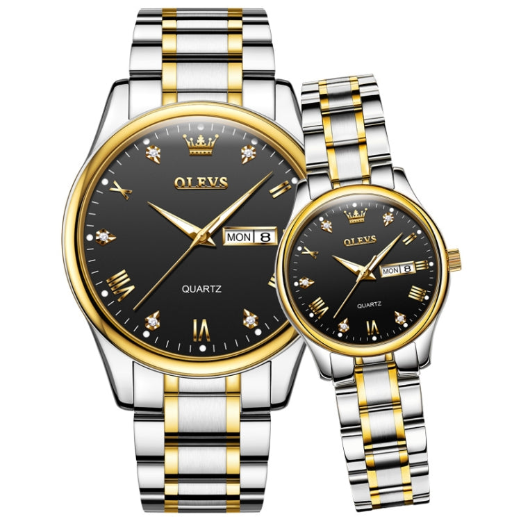 1pair OLEVS 5563 Couple Luminous Waterproof Quartz Watch(Black + Gold) - Couple Watches by OLEVS | Online Shopping South Africa | PMC Jewellery