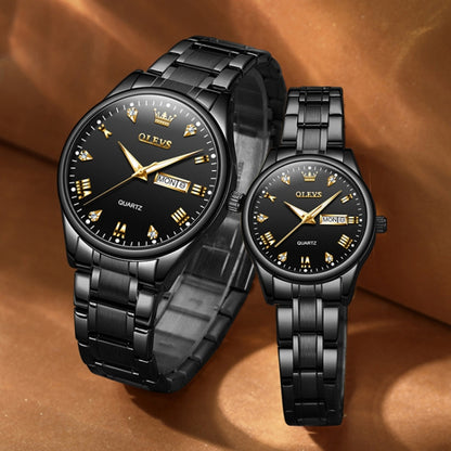 1pair OLEVS 5563 Couple Luminous Waterproof Quartz Watch(Black) - Couple Watches by OLEVS | Online Shopping South Africa | PMC Jewellery