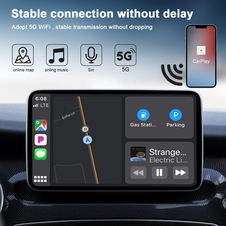 Carbon Fiber USB + USB-C / Type-C Wired to Wireless Carplay Adapter for iPhone(Black) - Bluetooth Adapters by PMC Jewellery | Online Shopping South Africa | PMC Jewellery | Buy Now Pay Later Mobicred