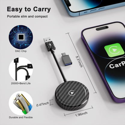 Carbon Fiber USB + USB-C / Type-C Wired to Wireless Carplay Adapter for iPhone(Black) - Bluetooth Adapters by PMC Jewellery | Online Shopping South Africa | PMC Jewellery | Buy Now Pay Later Mobicred