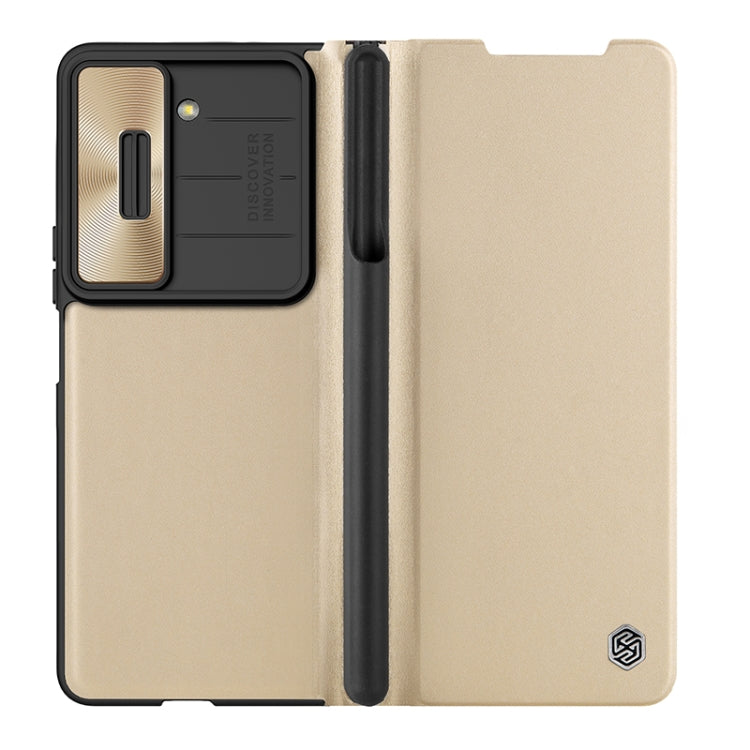 For Samsung Galaxy Z Fold5 NILLKIN QIN Series Pro Sliding Camera Cover Design Leather Phone Case(Gold) - Galaxy Z Fold5 Cases by NILLKIN | Online Shopping South Africa | PMC Jewellery